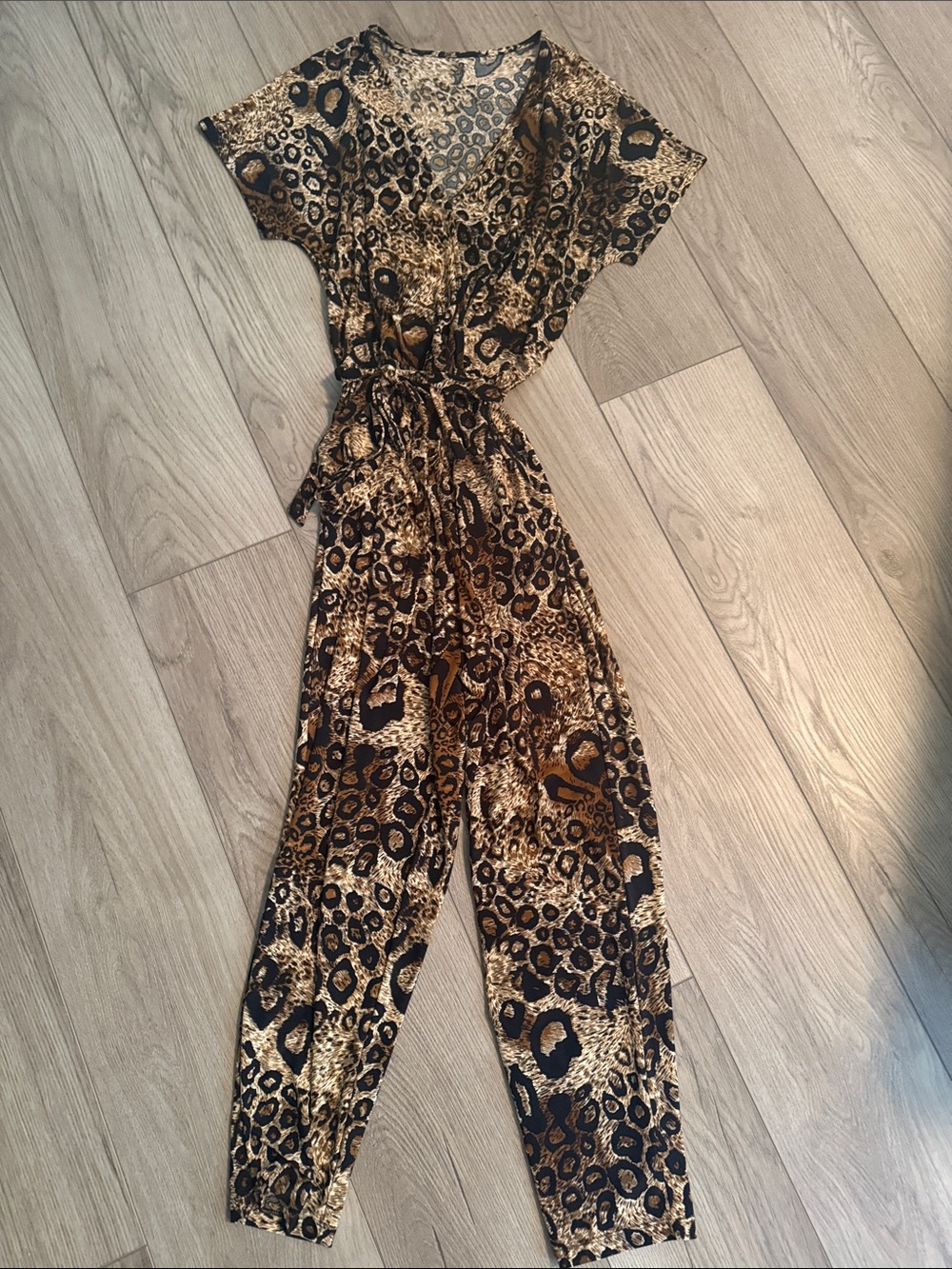 Veronica M Leopard Print V-Neck Jumpsuit in Brown & Black